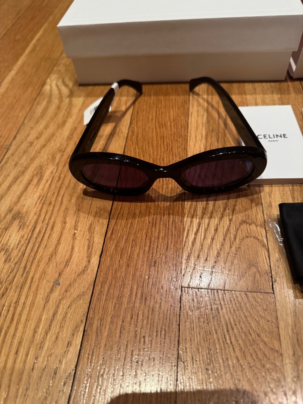 CELINE - Triomphe 52mm Oval Sunglasses - Shiny Black Blue - Picture 7 of 14
